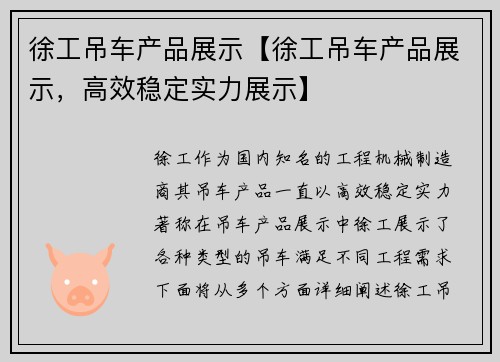 徐工吊车产品展示【徐工吊车产品展示，高效稳定实力展示】