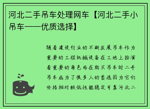 河北二手吊车处理网车【河北二手小吊车——优质选择】