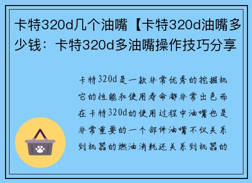 卡特320d几个油嘴【卡特320d油嘴多少钱：卡特320d多油嘴操作技巧分享】