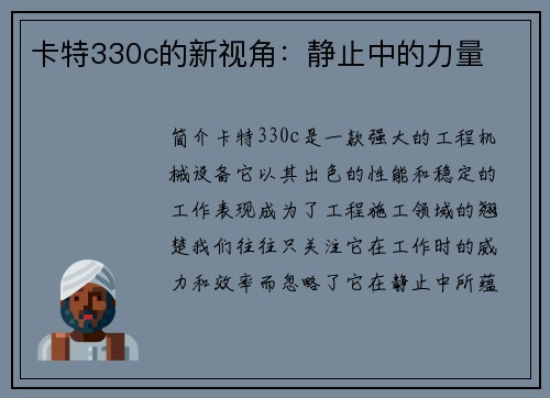 卡特330c的新视角：静止中的力量