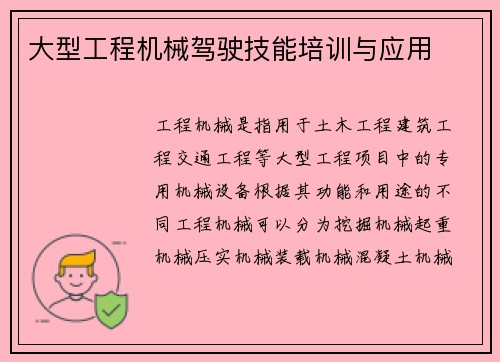 大型工程机械驾驶技能培训与应用