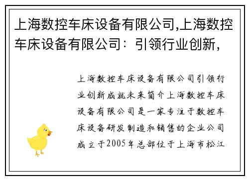 上海数控车床设备有限公司,上海数控车床设备有限公司：引领行业创新，成就未来